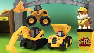 Play Doh fun with CAT Construction Mini Worker toys Excavator Bulldozer aka Mighty Machines [upl. by Lada]