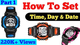 How to set time date and day in digital watch  Sport watch setting time  watch time kaise set kare [upl. by Aciria265]