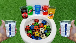 Football VS Popular Sodas  Fanta Coca Cola Monster Mtn Dew Sprite and Mentos in the toilet [upl. by Hardi]