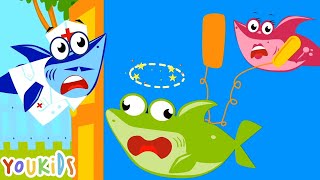 Five Little Baby Sharks Jumping on the Bed  Youkids Nursery Songs [upl. by Atalante]