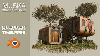 Blender 3D Timelapse  CyberCabin Diorama [upl. by Colton]