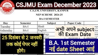 CSJMU BA 1st semester New Exam Date Sheet 2024  CSJMU Exam Date Sheet 2024  kanpur university [upl. by Esinad]