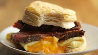 Steak Egg amp Cheese Breakfast Sandwich • Tasty [upl. by Ruskin]