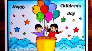 Children Day poster drawing 14th Nov  Easy Drawing on Childrens Day  Bal Diwas par Chitra [upl. by Jarus]