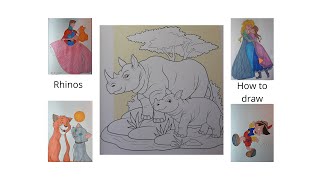 How to draw a Rhinos 1 DIY pencil Teach children to draw For kids and parents [upl. by Akeem]