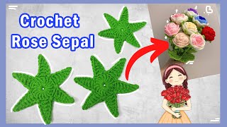 how to crochet a rose sepals beginner tutorial NOSEW Kimi Crafts K2 [upl. by Joanne]