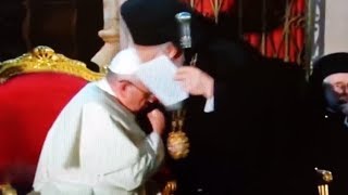 Pope Francis Kisses the Hand of Ecumenical Patriarch Bartholomew [upl. by Ahsinit]