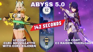 Abyss 50 C1 Neuvillette Hypercarry with C0R1 Xilonen amp C3 Raiden Overload Continuous 142s [upl. by Yelruc]