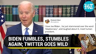 Biden fumbles on ‘kleptocracy’ laughs at self during speech on Ukraine I Video Viral [upl. by Meehaf]