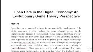 Open Data in the Digital Economy An Evolutionary Game Theory Perspective [upl. by Kappel]