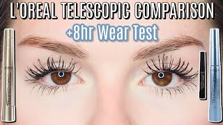 LOREAL TELESCOPIC MASCARA ORIGINAL vs WATERPROOF vs CARBON BLACK REVIEW  BEST DRUGSTORE MASCARA [upl. by Saduj]