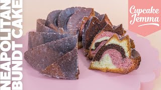 Neapolitan Bundt Cake Recipe  Strawberry Vanilla and Chocolate sponge  Cupcake Jemma [upl. by Kaylyn]