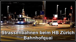 Viele Autos und Strassenbahnen beim Hauptbahnhof Zürich  Bahnhofquai [upl. by Neenwahs]