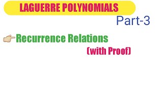 Part3 Recurrence Relations For Laguerre Polynomials  Special Function in Hindi English [upl. by Ykcaj]