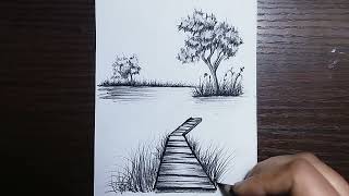 How to draw a landscape drawing [upl. by Thora]