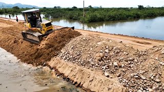 Incredible Videos Komatsu Bulldozer Pushing Soil Repair The Road With Dump Trucks [upl. by Ytte]