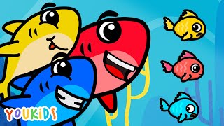 Five Baby Sharks amp Yummy Fishes  YouKids Nursery Rhymes [upl. by Noelle73]