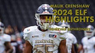 Malik Crenshaw 2024 ELF Highlights Outside LinebackerEdge Rusher [upl. by Swec]