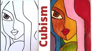 Cubism art drawing tutorial of face Easy cubism art [upl. by Lola]