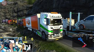 TruckersMP ProMods 266  Heavy Traffic quarry Road Kirkenes Norway  Steering wheel gameplay [upl. by Htebharas]