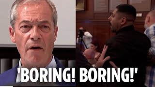 Hilarious moment Nigel Farage heckles heckler amp screams back ‘boring’ as protester is dragged away [upl. by Leihcar]