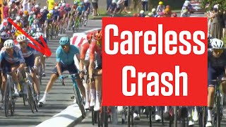 Primoz Roglic Crashes After Alexey Lutsenko Hits Road Furniture In Tour de France 2024 Stage 12 [upl. by Nork]