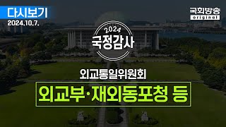 국회방송 생중계 2024년 국정감사 외통위  외교부 재외동포청 등 24107 [upl. by Zonnya432]