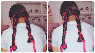 Haircombing and two folded braid with red ribbon Most Requested video [upl. by Homans]