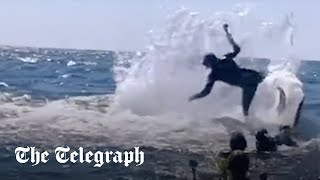 Humpback whale throws snorkeller into the air [upl. by Eikkin689]