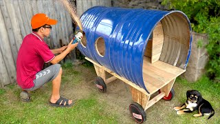 Turn old barrel into cozy and stunning dog house [upl. by Prasad]