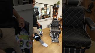 You have to sit down before stepping on the barber chair foot support For your safety footpegs [upl. by Leelaj]