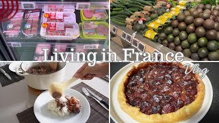 Grocery Shopping🛒 in France Chicken in Red Wine for Lunch  Strawberry Tart  Living in France 🇫🇷 [upl. by Genvieve]