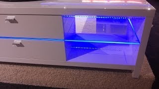 Blue LED Lights Edge Lit Glass Tv Table Backlighting How to Install Blaue LCD Tv Wand  Tisch [upl. by Ajtak]