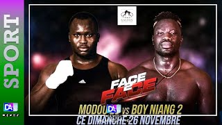 FACE2FACE MODOU LO VS BOY NIANG 2  Suivez le départ des deux lutteurs… [upl. by Nemsaj]