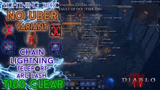 Diablo 4  No Uber Version Teleport Chain Lightning Arc Lash Sorcerer Vault Tier 100 Season 3 [upl. by Yllor]