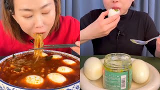 Mukbang Eating Very Spicy Noodles and Soft Boiled Eggs chewy sounds 아주 매운 국수와 반숙 계란을 먹는 먹방쫄깃한 소리 [upl. by Locklin]