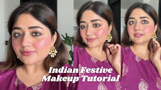 Indian Festive Makeup with Skincare  for Daytime  corallista [upl. by Ydnamron]