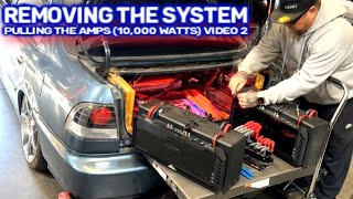 Removing a 10000 Watt sound system  Honda Civic  Pulling the Amps amp Power Cables video 2 [upl. by Limhaj67]