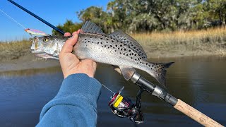 Fishing South Carolina flats for Speckled Trout amp Redfish [upl. by Ardnovahs409]