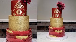 Homemade EDIBLE GOLD GLITTER  Crimson Red Buttercream  Torn Fondant  Gold Buttercream Stencil [upl. by Ydnew814]