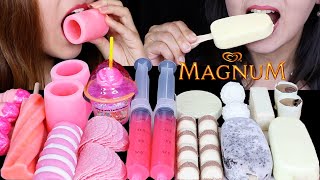 ASMR STRAWBERRY SPRINKLE CUPCAKE CANDY WHITE CHOCOLATE MAGNUM ICE CREAM BAR FROZEN SHOT GLASSES 먹방 [upl. by Dressel]