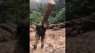 Chineses woman hard working in forest wood cutting in China [upl. by Concettina467]