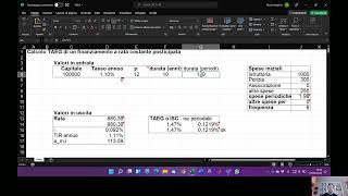 Foglio di Calcolo 1 TAEG di un finanziamento Video 1 di 2 [upl. by Annahsor911]