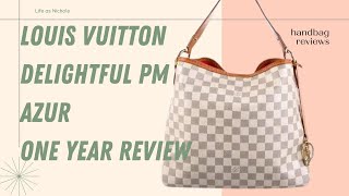 Louis Vuitton Damier Azur Delightful PM Review and Wear and Tear [upl. by Dnomasor223]