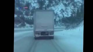 Fedex truck slides down icy interstate I80 during snowstorm [upl. by Sullecram]