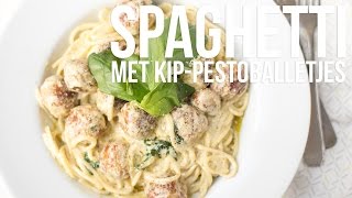 RECEPT Spaghetti met kippesto balletjes  OhMyFoodness [upl. by Ahsinit539]