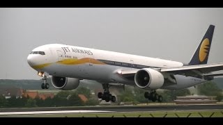 FULL HD JET AIRWAYS 777300 IMPRESSIVE LANDING BRUSSELS ZAVENTEM INTL AIRPORT RW25L [upl. by Jemena570]