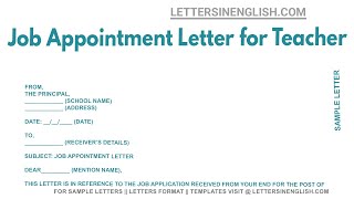 Job Appointment Letter For Teacher  Sample Job Appointment Letter for the Post of Teaching [upl. by Hgeilhsa]