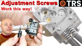 CARBURETOR ADJUSTMENT SCREWS on 2Stroke  How it actually Work Inside [upl. by Enilatan326]