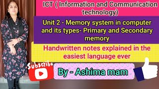 Memory system in computer and its types Primary and Secondary memory handwritten notes [upl. by Odraode436]